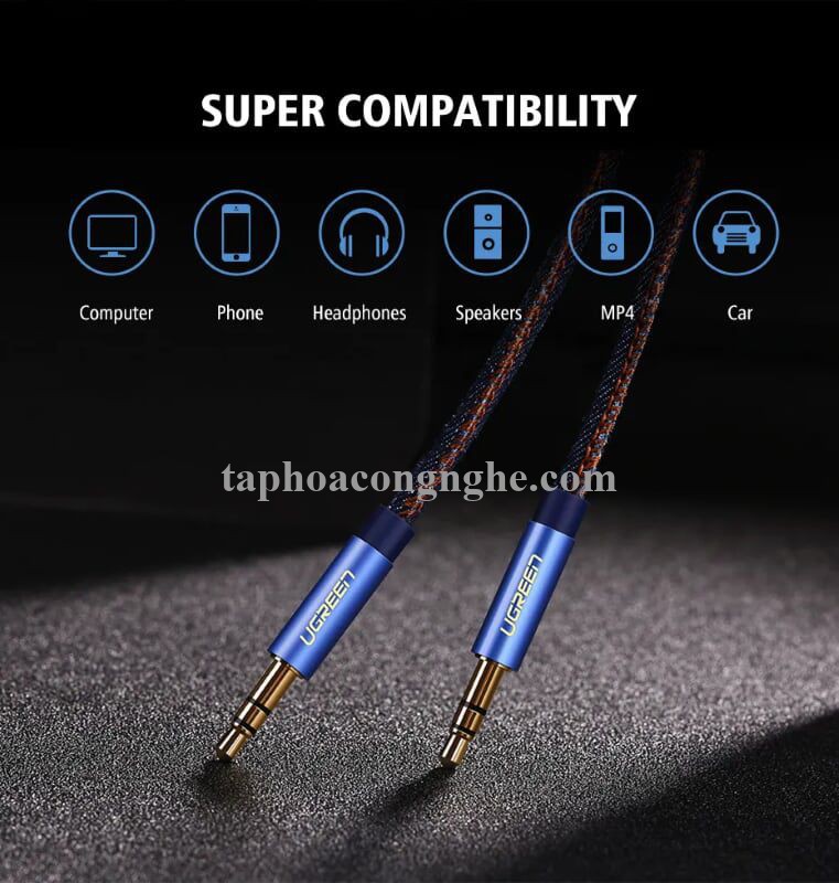 Ugreen 40401 0.5M màu Xanh Cáp âm thanh 2 đầu 3.5mm dương AV113 30040401